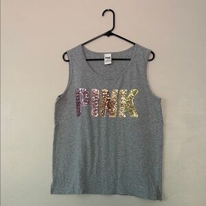 PINK Victoria's Secret Gray Tank with Sequin Logo